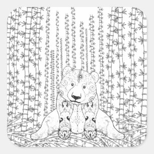 Sticker Carré Griffonnage en bambou de panda