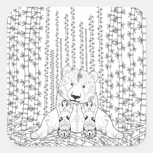 Sticker Carré Griffonnage en bambou de panda (Devant)