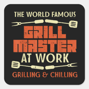 Sticker Carré Grill Master At Work Grilling Chilling Funny Bq P