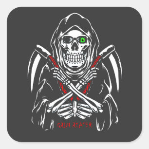 Sticker Carré Grim Reaper Scythe Décès Skeleton Bones Halloween