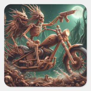 Sticker Carré Grimbone et Skulldust, monté leur grand hélico