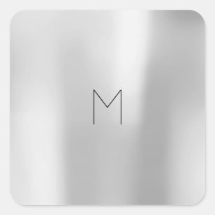 Sticker Carré Gris argenté gris métallique Monogramme minimal