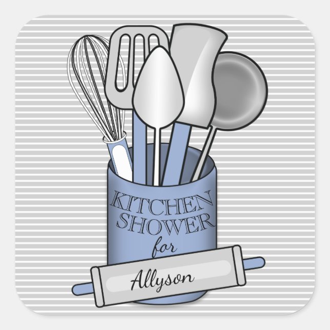 Sticker Carré Gris Blanc Bleu Stock la cuisine Douche (Devant)