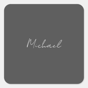 Sticker Carré Gris blanc manuscrit minimaliste Votre nom