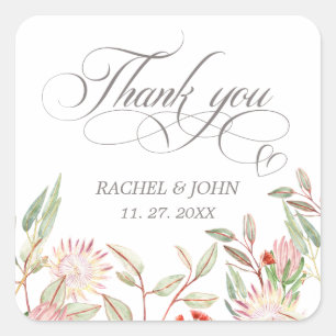Sticker Carré Gris Calligraphique Script Merci Mariage de coeur