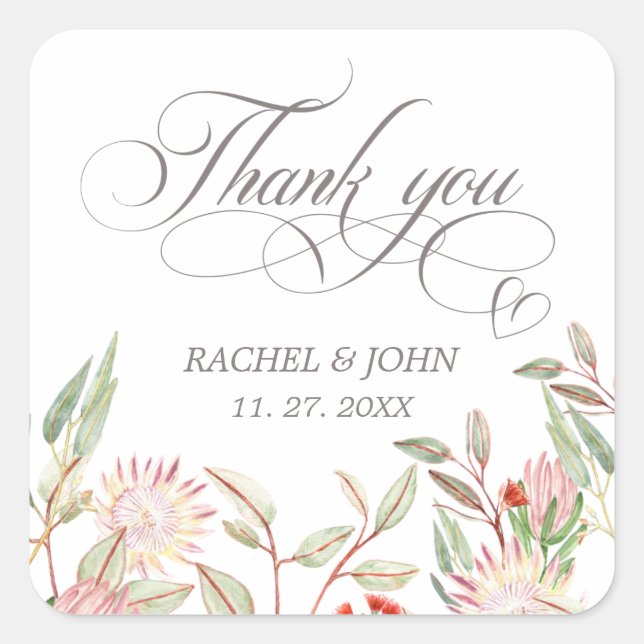 Sticker Carré Gris Calligraphique Script Merci Mariage de coeur (Devant)