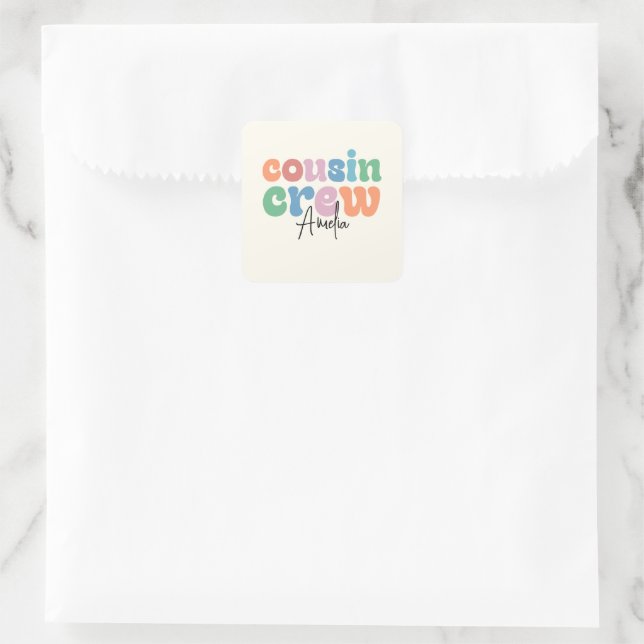Sticker Carré Groovy Cousin Crew Personalized (Sac)