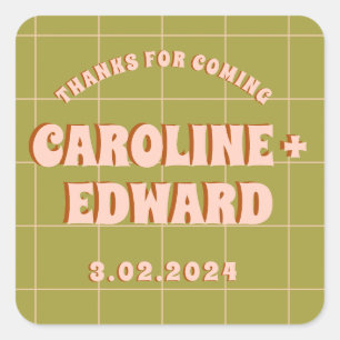 Sticker Carré Groovy Gras Vert Rose Rouge Funky 