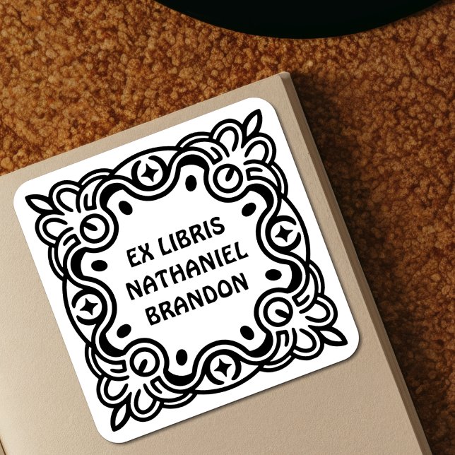 Sticker Carré Groovy Swirls Ex Libris Bookplate Labels - Custom (Créateur téléchargé)