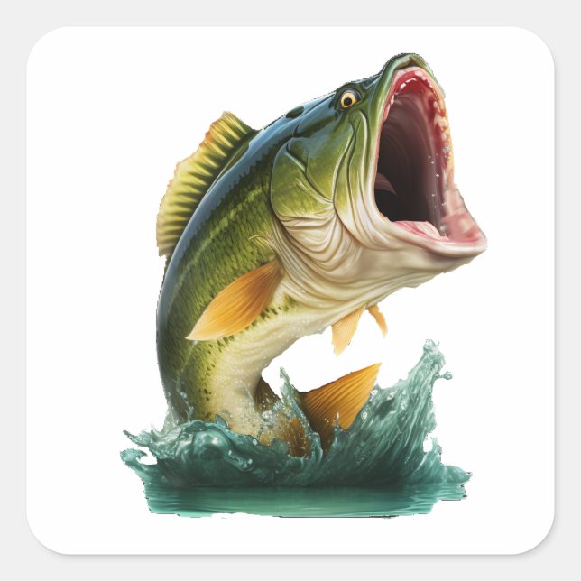 Sticker Carré Gros achigan à bouche explose de l'eau (Devant)