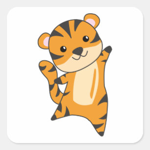 Sticker Carré Gros Tigre Gros Chat Cute Animaux Pour Enfants