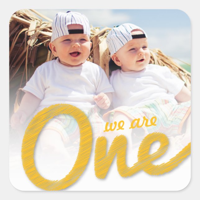 Sticker Carré Grosse croquis jaune Un Fun Twins 1er Anniversaire (Devant)