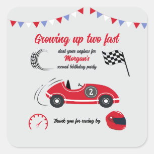 Sticker Carré Grossissant Deux Fast Festive Red Race Car Anniver