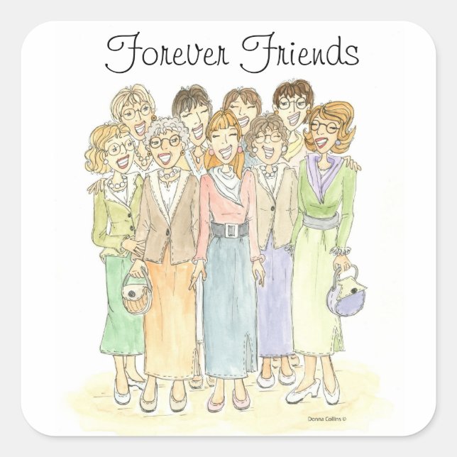 Sticker Carré Groupe Dames Amis Forever (Devant)