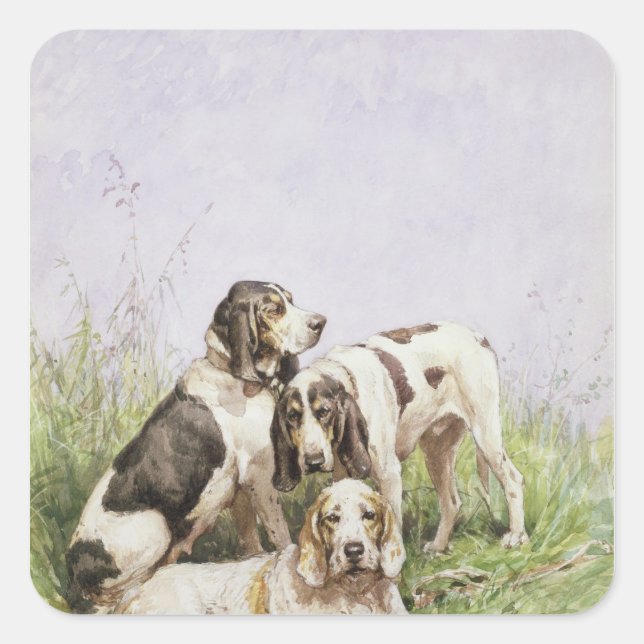 Sticker Carré Groupe de Hounds français (Devant)