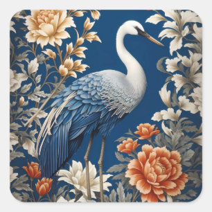 Sticker Carré Grue Bleue Élégante William Morris Inspiré