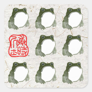 Sticker Carré Grumpy Grenouille japonaise crapaud 19ème siècle