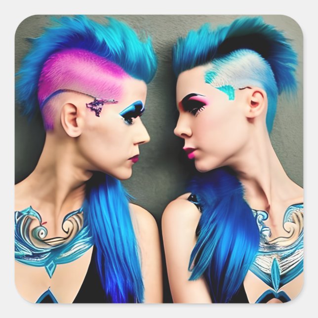 Sticker Carré Grunge Goth Amour lesbien | Couple AI Art (Devant)
