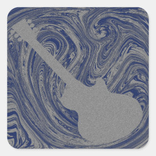 Sticker Carré Grunge Guitare, Royal Blue