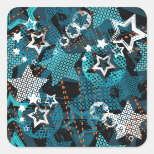 Sticker Carré Grunge star motif, design pour enfants ludique.