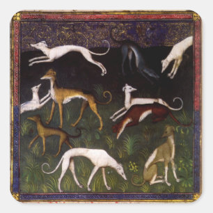 Sticker Carré Gryhounds médiéval Beaux-Arts Animaux