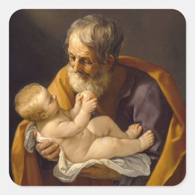 Sticker Carré Guido Reni - Saint Joseph Et Le Christ Enfant (Devant)