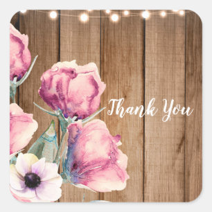 Sticker Carré Guirlandes de lumières et fleurs champêtres Bois d