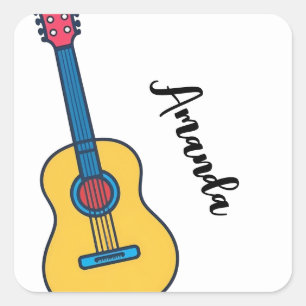 Sticker Carré Guitare de dessin avec cordes de cou gras Nom