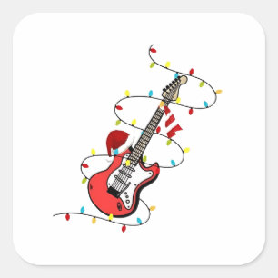 Sticker Carré Guitare Électrique Père Noël Musique Amoureux de N