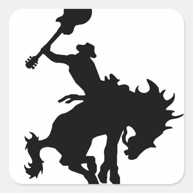 Sticker Carré Guitare Hero rodéo cowboy à cheval (Devant)