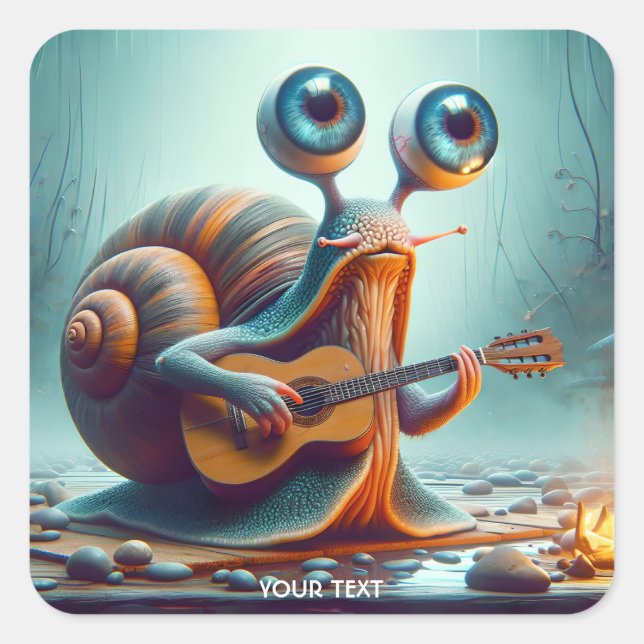 Sticker Carré Guitare Imaginaire mignonne aux yeux d'escargot (Devant)