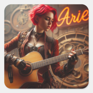 Sticker Carré Guitare musicienne Aries Zodiac