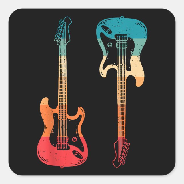 Sticker Carré Guitare Rétro Guitariste Électrique Basse Guitare  (Devant)