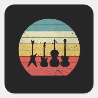 Sticker Carré Guitare Vintage Retro Sunset Guitare Musique Cadea