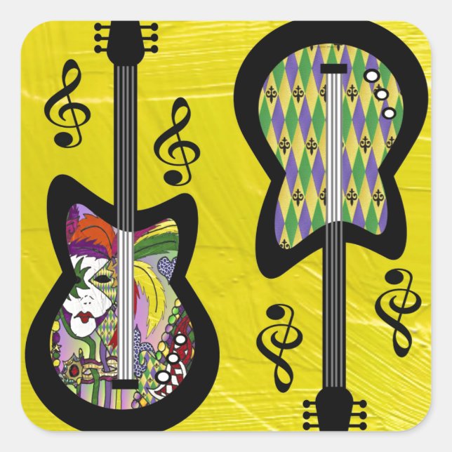 Sticker Carré Guitares colorées Mardi Gras (Devant)