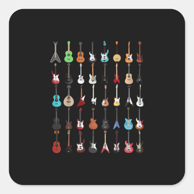 Sticker Carré Guitarist Guitar Musical Instrument Rock and Roll (Devant)