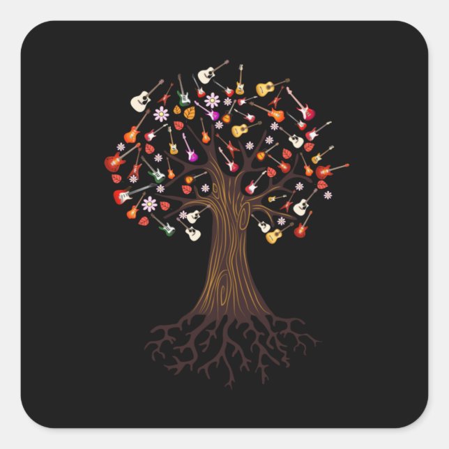 Sticker Carré Guitariste Arbre Guitare Anniversaire (Devant)