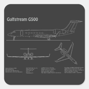 Sticker Carré Gulfstream G500 - Plan directeur de l'avion PD