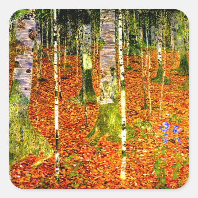 Sticker Carré Gustav Klimt Birch Trees (Devant)