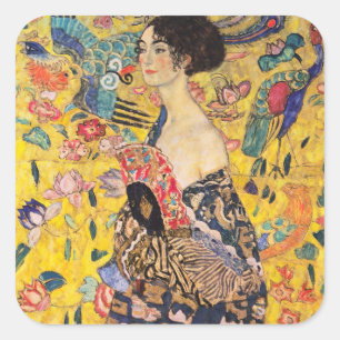 Sticker Carré Gustav Klimt - Dame avec ventilateur