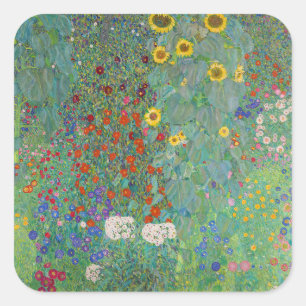 Sticker Carré Gustav Klimt - Jardin de campagne avec tournesols