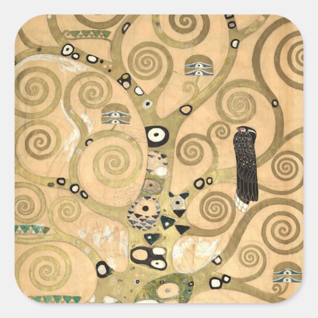 Sticker Carré Gustav Klimt - L'Arbre de Vie, La Frieze Stoclet (Devant)