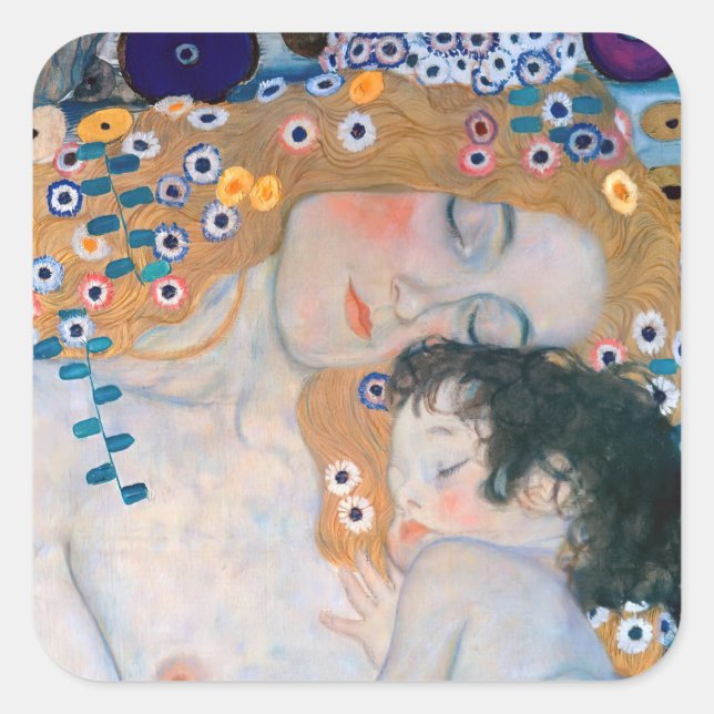 Sticker Carré Gustav Klimt - Mère et Enfant (Devant)
