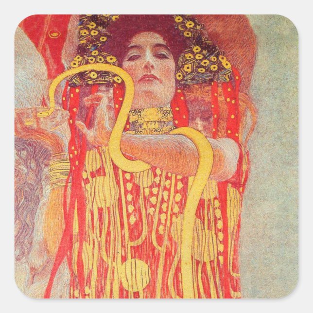 Sticker Carré Gustav Klimt Red Woman Gold Snake Peinture (Devant)
