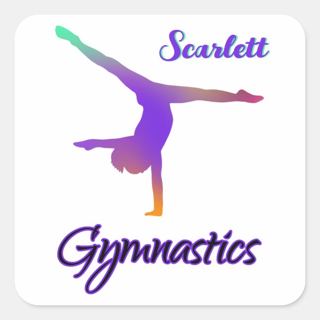 Sticker Carré Gymnastique Cartwheel rose violet personnalisé (Devant)
