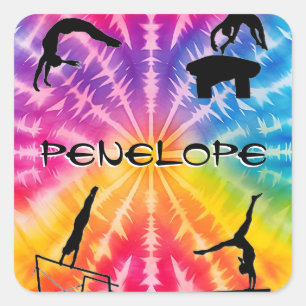 Sticker Carré Gymnastique des filles Cravate arc-en-ciel