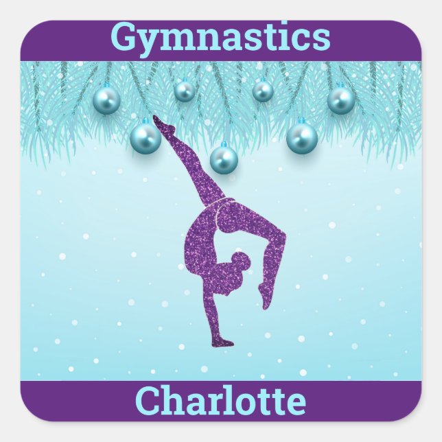 Sticker Carré Gymnastique Noël violet Aqua Personnalisé (Devant)