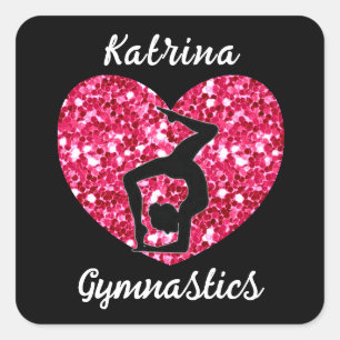 Sticker Carré Gymnastique noir et rose chaud Personnalisé