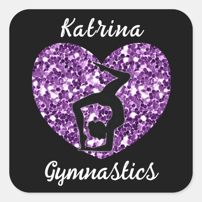 Sticker Carré Gymnastique Noir et violet Personnalisé (Devant)