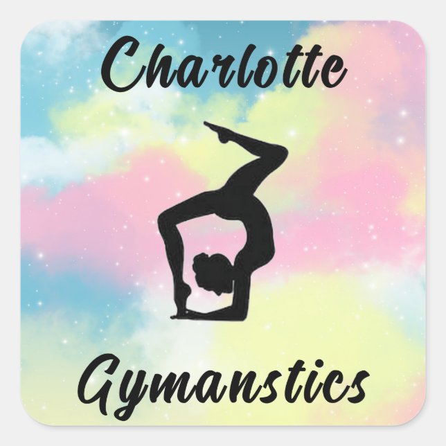Sticker Carré Gymnastique Pastel Rose Bleu Jaune Personnalisé (Devant)